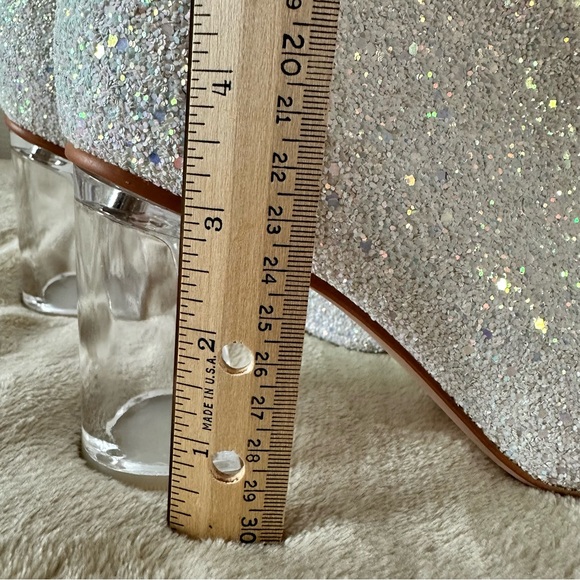 Sequin Glitter Ankle Boots Clear Sparkly Pointed Toe Block High Heel Shiny Boots - Picture 15 of 16